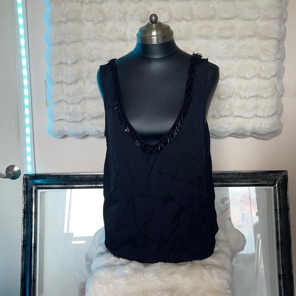 BB Dekota black top blouse with beaded tassels NWOT silky soft inside western - Picture 1 of 9